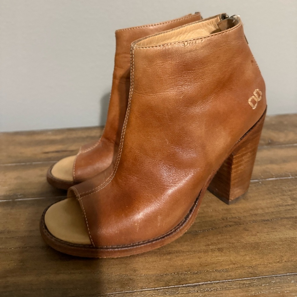 BED|STU Brown Leather Peep Toe Bootie